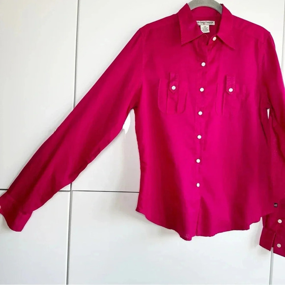 Ralph Lauren Polo Jeans Co Button Front Shirt Front Pockets Size Medium Hot Pink - Picture 5 of 9